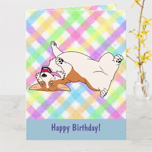 Happy Birthday Laughing Corgi Cartoon Karte (Gelbe Blume)
