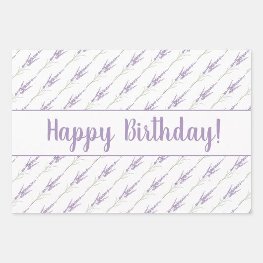 Happy Birthday Lavender Blume Geschenkpapier Set (Vorderseite)