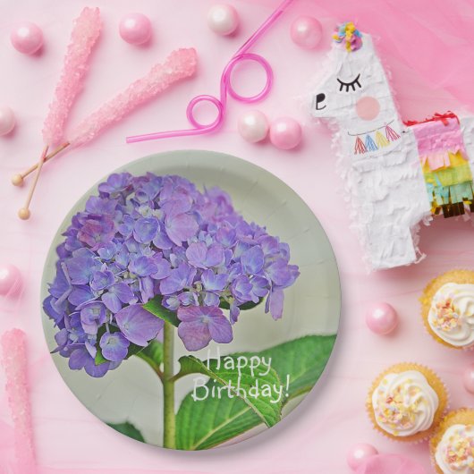 Happy Birthday Lavender Hydrangea Pappteller (Party)