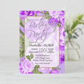 Happy BIrthday - Lavender Lila Blumendesign Einladung (Stehend Vorderseite)