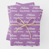 Happy Birthday Lavender und White Name Muster Geschenkpapier Set (Beispiel)