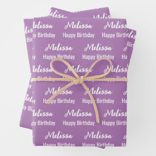 Happy Birthday Lavender und White Name Muster Geschenkpapier Set