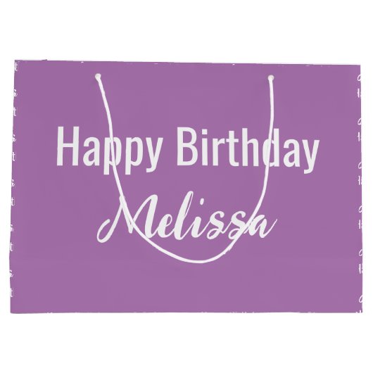 Happy Birthday Lavender und White Name Muster Große Geschenktüte (Rückseite)