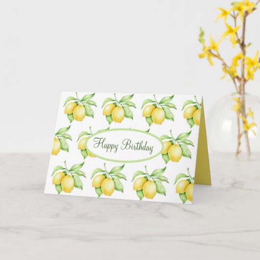 Happy Birthday Lemon Pattern Wasserfarbskript Karte (Gelbe Blume)