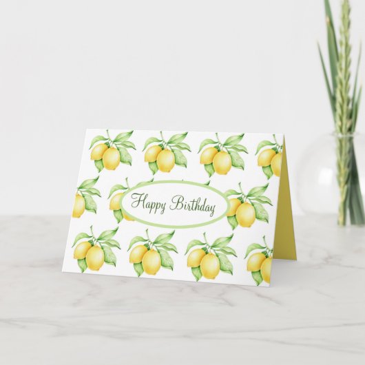 Happy Birthday Lemon Pattern Wasserfarbskript Karte (Vorderseite)