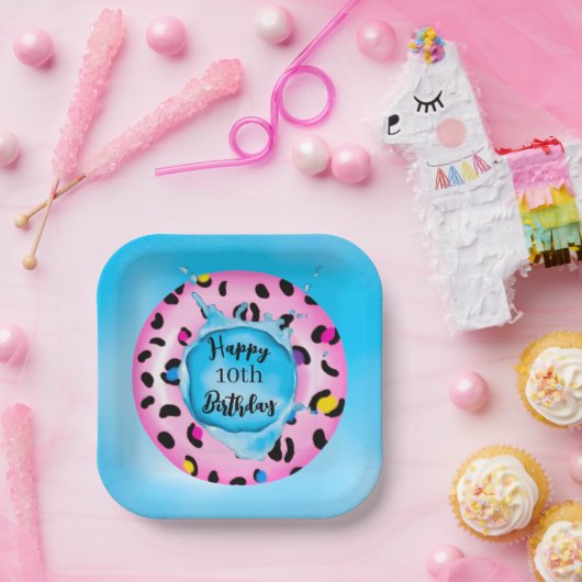 Happy Birthday Leopard Float Splash Custom Age Pappteller (Party)