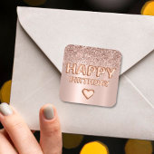 Happy Birthday Letter Ballon Rose Gold Herz Quadratischer Aufkleber
