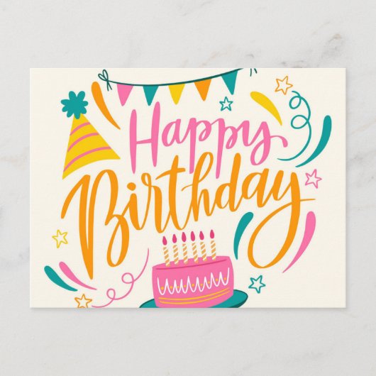 Happy Birthday Lettering Postkarte (Vorderseite)