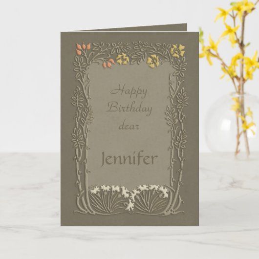 Happy Birthday lieber Jennifer CC0037 Art Nouveau Karte (Gelbe Blume)