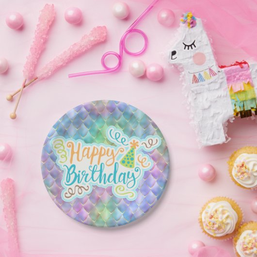 Happy Birthday Light Blue Dragon Scaled 7" Plate Pappteller (Party)