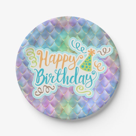 Happy Birthday Light Blue Dragon Scaled 7" Plate Pappteller (Vorderseite)