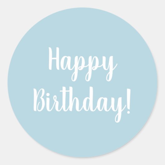 Happy Birthday Light Blue White Typografy Runder Aufkleber (Vorderseite)