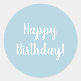 Happy Birthday Light Blue White Typografy Runder Aufkleber