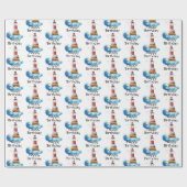 Happy Birthday Lighthouses on White Geschenkpapier (Flach)