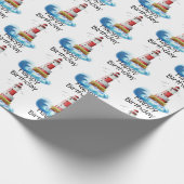 Happy Birthday Lighthouses on White Geschenkpapier (Ecke)