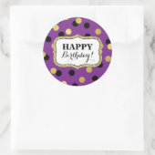 Happy Birthday Lila Black Gold Confetti Runder Aufkleber (Tasche)