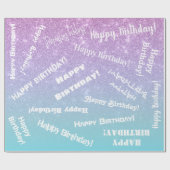 Happy Birthday Lila Blue Glitzer Ombre Gradient Geschenkpapier (Flach)