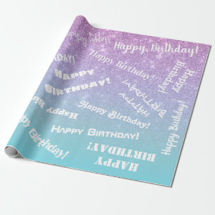 Happy Birthday Lila Blue Glitzer Ombre Gradient Geschenkpapier