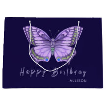 Happy Birthday Lila Butterfly Große Geschenktasche