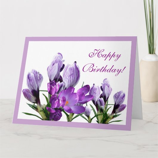 Happy Birthday lila Crocus Blume boho floral Karte (Vorderseite)