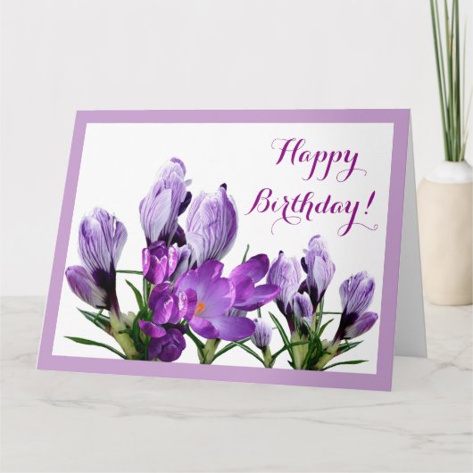 Happy Birthday lila Crocus Blume boho floral Karte (Vorderseite)