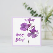 Happy Birthday lila florale Trendy niedlich Girly Karte (Stehend Vorderseite)