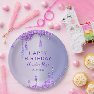 Happy Birthday Lila Glitzer Metallic Party Pappteller