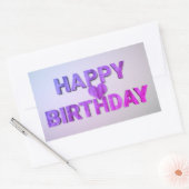 Happy Birthday Lila Holzschnitt mit Herz Rechteckiger Aufkleber (Umschlag)