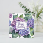 Happy Birthday Lila Hydrangea Blume Karte (Stehend Vorderseite)
