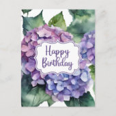 Happy Birthday Lila Hydrangea Blume Postkarte (Vorderseite)