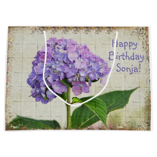 Happy Birthday Lila Hydrangea Große Geschenktüte (Vorderseite)