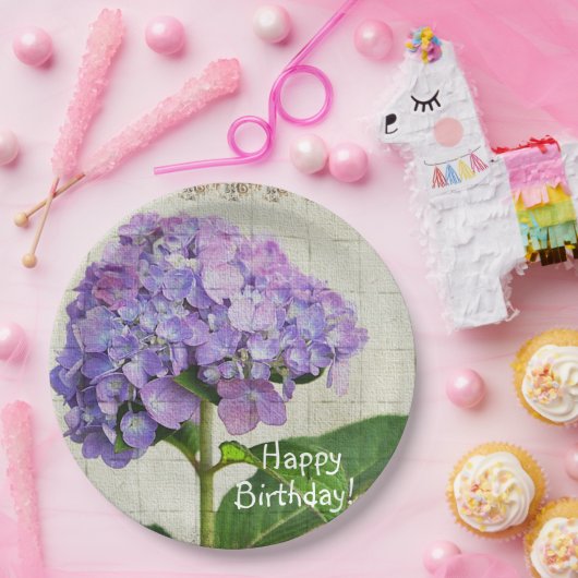 Happy Birthday Lila Hydrangea Pappteller (Party)