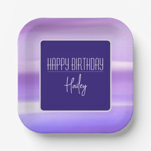 "Happy Birthday" Lila, individuell anpassbare Papi Pappteller (Vorderseite)