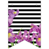 Happy Birthday Lila Iris Schwarz-weiße Streifen Wimpelkette (Erste Fahne)