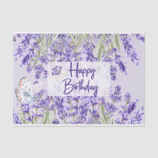 Happy Birthday Lila Lavender Blume Seidenpapier (Vorderseite)