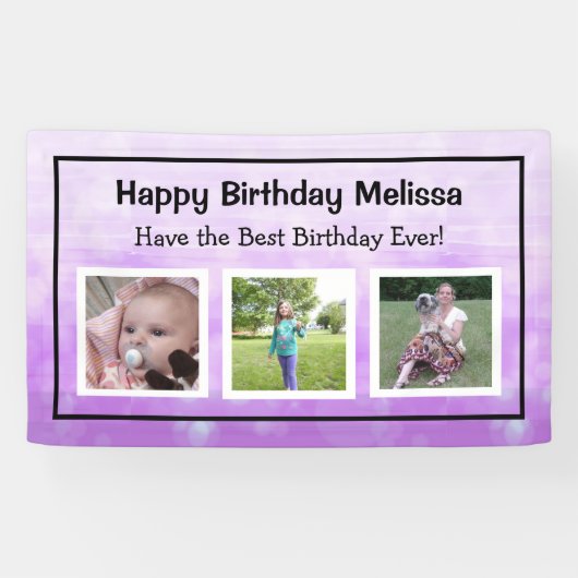 Happy Birthday Lila Personalisiertes Foto Banner (Horizontal)