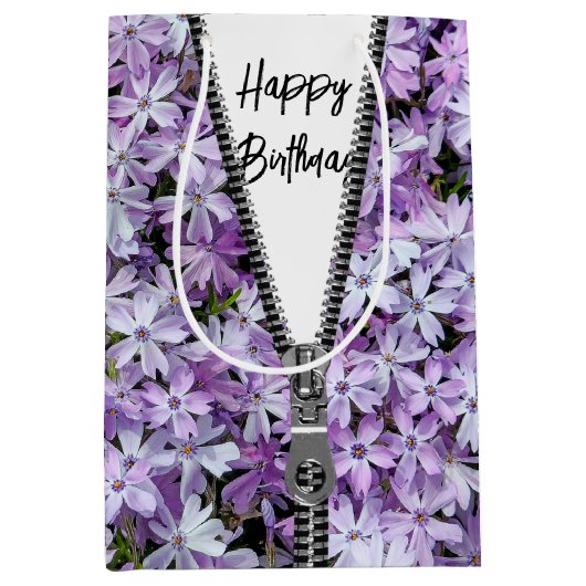 Happy Birthday Lila Phlox mit Zipper Mittlere Geschenktüte (Vorderseite)