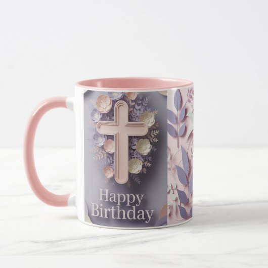 Happy Birthday Lila & Pink Cross Tasse ai design (Links)