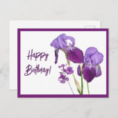 Happy Birthday lila Reisen schöne Blumen niedlich Postkarte (Vorne/Hinten)
