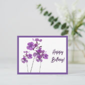Happy Birthday lila schottische wilde Blume boho Postkarte (Stehend Vorderseite)