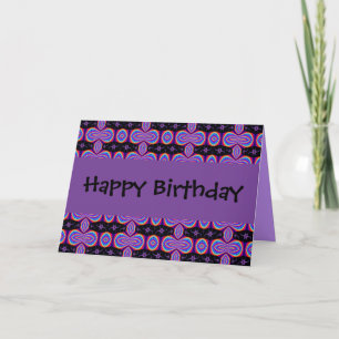 Happy Birthday lila und schwarz Fraktal Karte