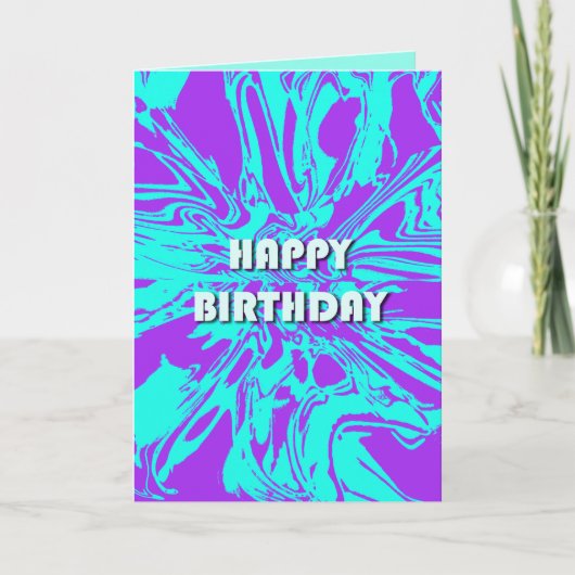 Happy Birthday Lilac Aqua Psychedelic Blume Karte (Vorderseite)