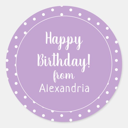 Happy Birthday Lilac Lila Polka Dot Runder Aufkleber (Vorderseite)