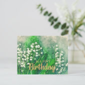 Happy Birthday Lily of the Valley Blume Postkarte (Stehend Vorderseite)