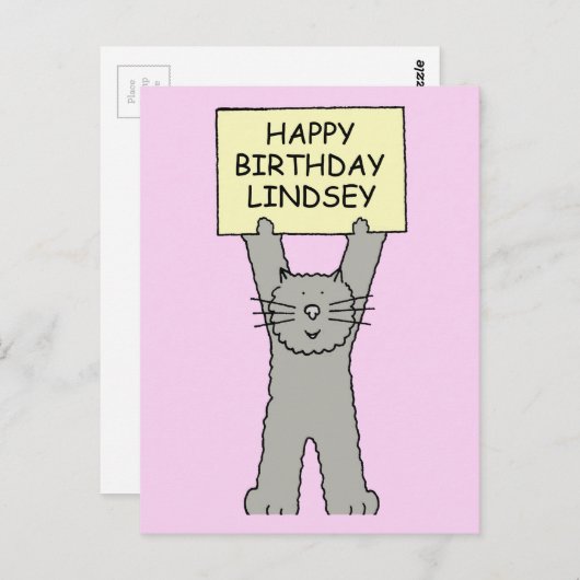 Happy Birthday Lindsey Carton Cat Postkarte (Vorne/Hinten)