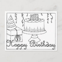 Happy Birthday Line Zeichnend Postkarte