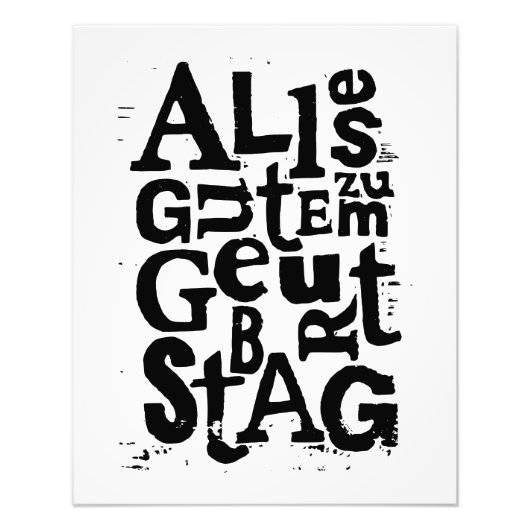 "Happy Birthday" Lino Cut Fotodruck (Vorne)