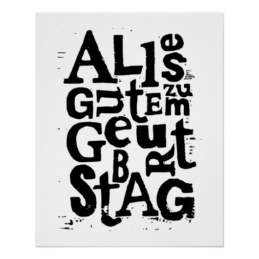 "Happy Birthday" Lino Cut Poster (Vorderseite)