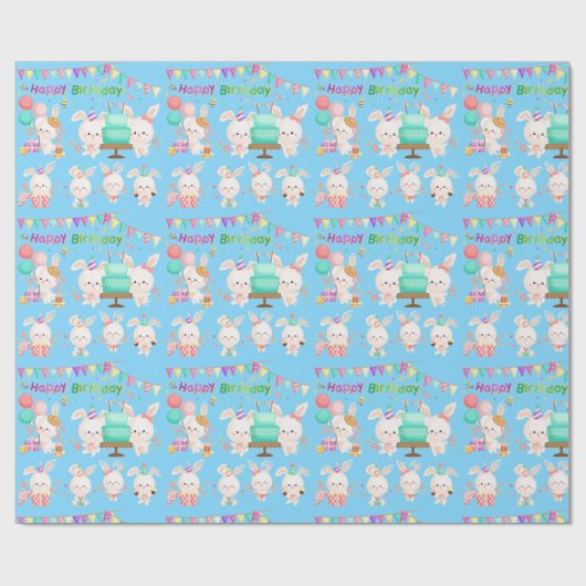 Happy Birthday Little Bunnies Boy Geschenkpapier (Flach)