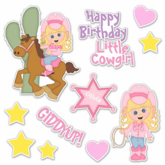 Happy Birthday Little Cowgirl Aufkleber (Vorderseite)